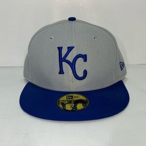 Unisex New Era 59fifty Kansas City Royals Fitted Hat Size 7 3/4 Gray/Royal Blue
